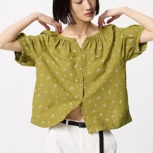 Uniqlo Olive Button-Up Blouse
